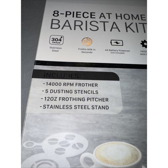 At Home Barista Kit Frother Dusting Stencils 12oz Frothing Pitcher & Stand - Picture 5 of 10